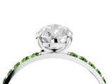 White gold Pear Cut Diamond Solitaire Ring with Round with Peridot side stone Pavé Band and Prong Setting_16