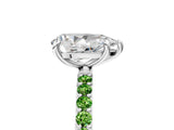 White gold Pear Cut Diamond Solitaire Ring with Round with Peridot side stone Pavé Band and Prong Setting_17