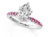 White gold Pear Cut Diamond Solitaire Ring with Round with Pink Sapphire side stone Pavé Band and Four-Prong Setting_1