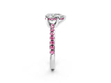 White gold Pear Cut Diamond Solitaire Ring with Round with Pink Sapphire side stone Pavé Band and Four-Prong Setting_14