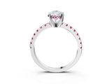 White gold Pear Cut Diamond Solitaire Ring with Round with Pink Sapphire side stone Pavé Band and Four-Prong Setting_3