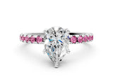 White gold Pear Cut Diamond Solitaire Ring with Round with Pink Sapphire side stone Pavé Band and Four-Prong Setting_36