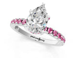 White gold Pear Cut Diamond Solitaire Ring with Round with Pink Sapphire side stone Pavé Band and Four-Prong Setting_37