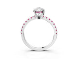 White gold Pear Cut Diamond Solitaire Ring with Round with Pink Sapphire side stone Pavé Band and Four-Prong Setting_39