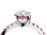 White gold Pear Cut Diamond Solitaire Ring with Round with Pink Sapphire side stone Pavé Band and Four-Prong Setting_4