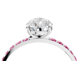 White gold Pear Cut Diamond Solitaire Ring with Round with Pink Sapphire side stone Pavé Band and Prong Setting_16
