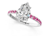 White gold Pear Cut Diamond Solitaire Ring with Round with Pink Sapphire side stone Pavé Band and Prong Setting_1