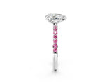 White gold Pear Cut Diamond Solitaire Ring with Round with Pink Sapphire side stone Pavé Band and Prong Setting_2