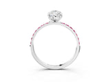 White gold Pear Cut Diamond Solitaire Ring with Round with Pink Sapphire side stone Pavé Band and Prong Setting_3