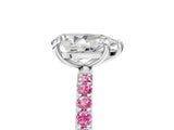 White gold Pear Cut Diamond Solitaire Ring with Round with Pink Sapphire side stone Pavé Band and Prong Setting_5
