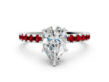 White gold Pear Cut Diamond Solitaire Ring with Round with Ruby side stone Pavé Band and Four-Prong Setting_24