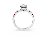 White gold Pear Cut Diamond Solitaire Ring with Round with Ruby side stone Pavé Band and Four-Prong Setting_27