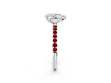 White gold Pear Cut Diamond Solitaire Ring with Round with Ruby side stone Pavé Band and Prong Setting_26