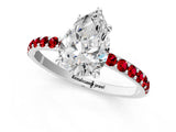 White gold Pear Cut Diamond Solitaire Ring with Round with Ruby side stone Pavé Band and Prong Setting_37