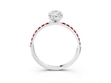 White gold Pear Cut Diamond Solitaire Ring with Round with Ruby side stone Pavé Band and Prong Setting_39
