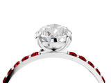 White gold Pear Cut Diamond Solitaire Ring with Round with Ruby side stone Pavé Band and Prong Setting_40
