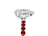 White gold Pear Cut Diamond Solitaire Ring with Round with Ruby side stone Pavé Band and Prong Setting_41