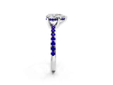 White gold Pear Cut Diamond Solitaire Ring with Round with Tanzanite side stone Pavé Band and Four-Prong Setting_2