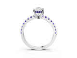 White gold Pear Cut Diamond Solitaire Ring with Round with Tanzanite side stone Pavé Band and Four-Prong Setting_3
