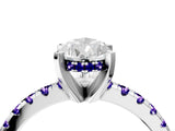 White gold Pear Cut Diamond Solitaire Ring with Round with Tanzanite side stone Pavé Band and Four-Prong Setting_4