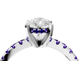 White gold Pear Cut Diamond Solitaire Ring with Round with Tanzanite side stone Pavé Band and Four-Prong Setting_40