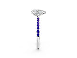 White gold Pear Cut Diamond Solitaire Ring with Round with Tanzanite side stone Pavé Band and Prong Setting_2