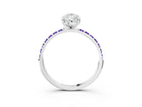 White gold Pear Cut Diamond Solitaire Ring with Round with Tanzanite side stone Pavé Band and Prong Setting_3