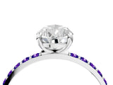 White gold Pear Cut Diamond Solitaire Ring with Round with Tanzanite side stone Pavé Band and Prong Setting_4