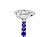 White gold Pear Cut Diamond Solitaire Ring with Round with Tanzanite side stone Pavé Band and Prong Setting_5