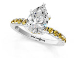 White gold Pear Cut Diamond Solitaire Ring with Round with Yellow Sapphire side stone Pavé Band and Four-Prong Setting_1