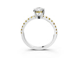 White gold Pear Cut Diamond Solitaire Ring with Round with Yellow Sapphire side stone Pavé Band and Four-Prong Setting_3