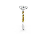 White gold Pear Cut Diamond Solitaire Ring with Round with Yellow Sapphire side stone Pavé Band and Prong Setting_38