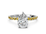 White gold Pear Cut Diamond Solitaire Ring with Round with Yellow Sapphire side stone Pavé Band and Prong Setting_48
