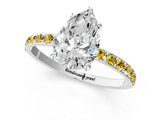 White gold Pear Cut Diamond Solitaire Ring with Round with Yellow Sapphire side stone Pavé Band and Prong Setting_49
