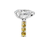 White gold Pear Cut Diamond Solitaire Ring with Round with Yellow Sapphire side stone Pavé Band and Prong Setting_53
