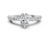White gold Pear Cut Diamond Solitaire Ring with Shared Prong Pavé Band and Four-Prong Setting_124