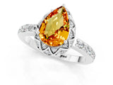White gold Pear Cut Diamond Solitaire Ring with Shared Prong Pavé Band_1