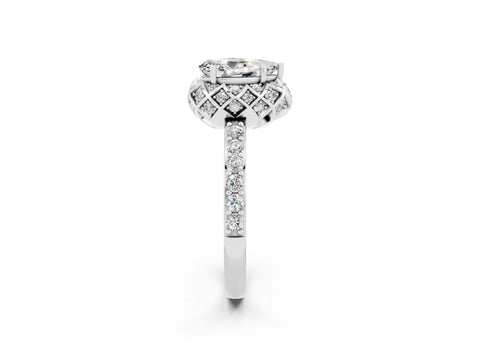 White gold Pear Cut Diamond Solitaire Ring with Shared Prong Pavé Band_2