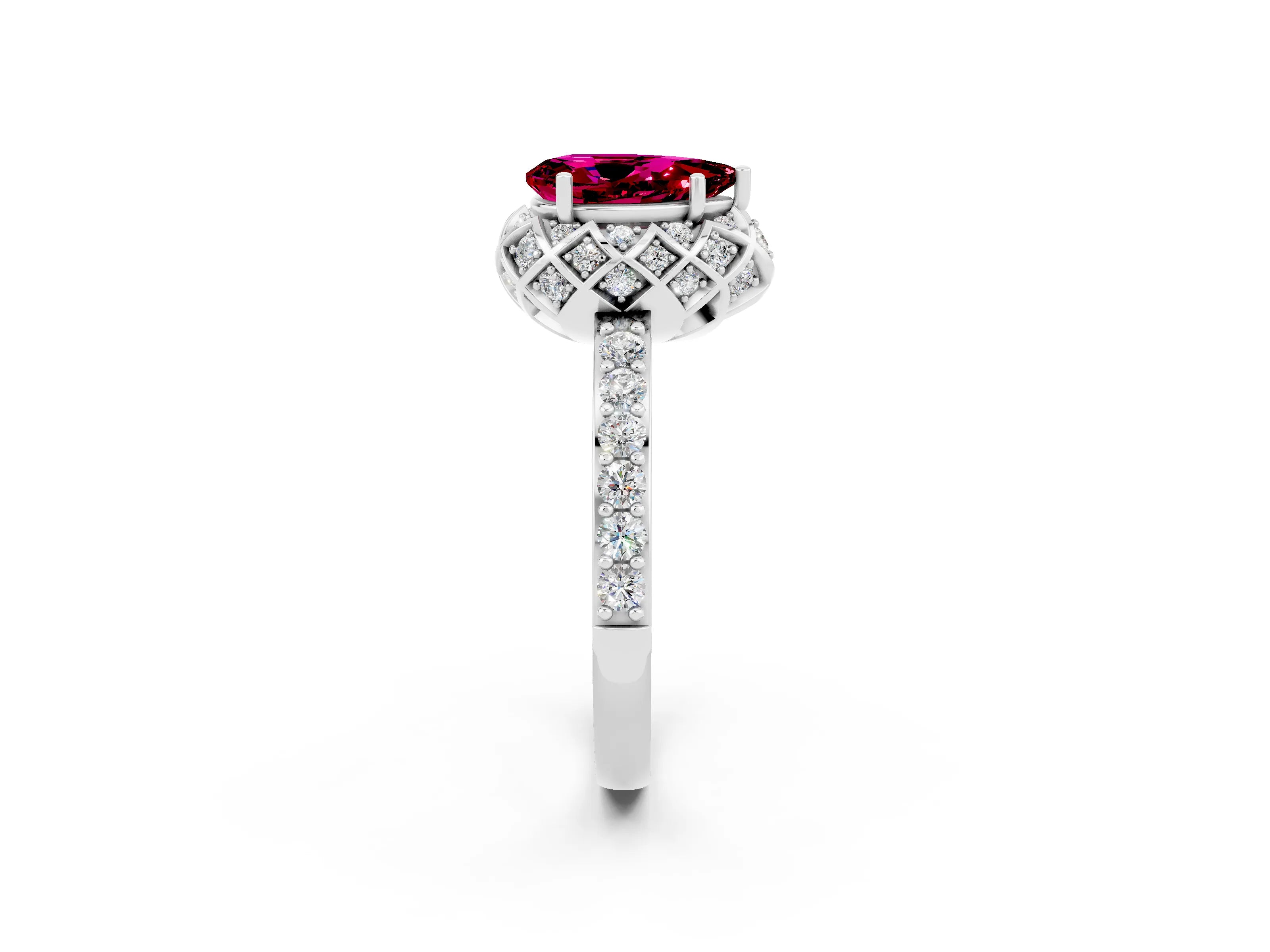 White gold Pear Cut Diamond Solitaire Ring with Shared Prong Pavé Band_2