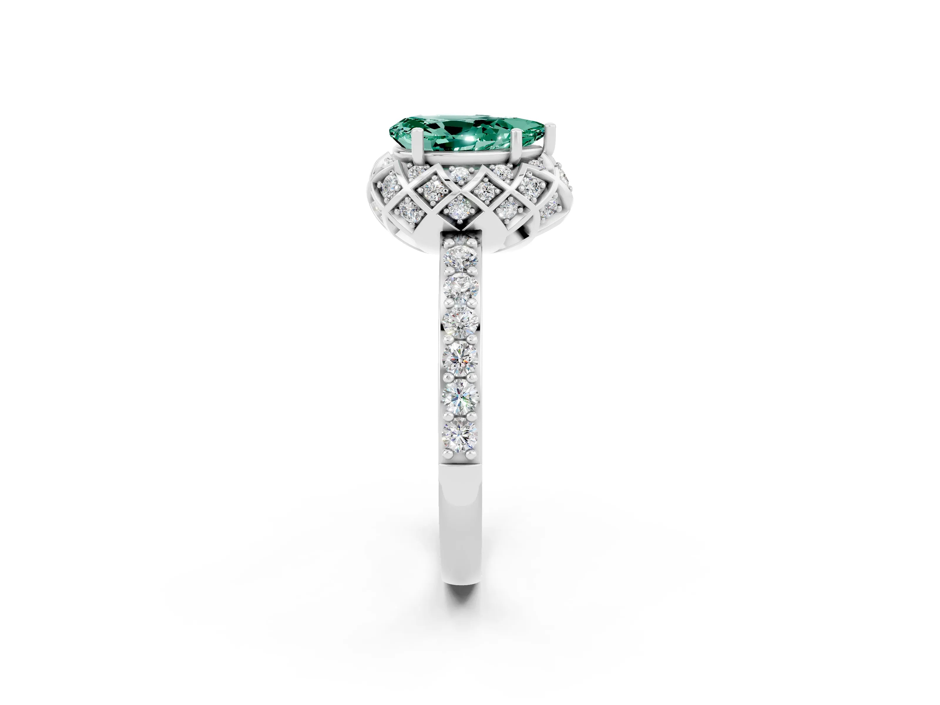 White gold Pear Cut Diamond Solitaire Ring with Shared Prong Pavé Band_2
