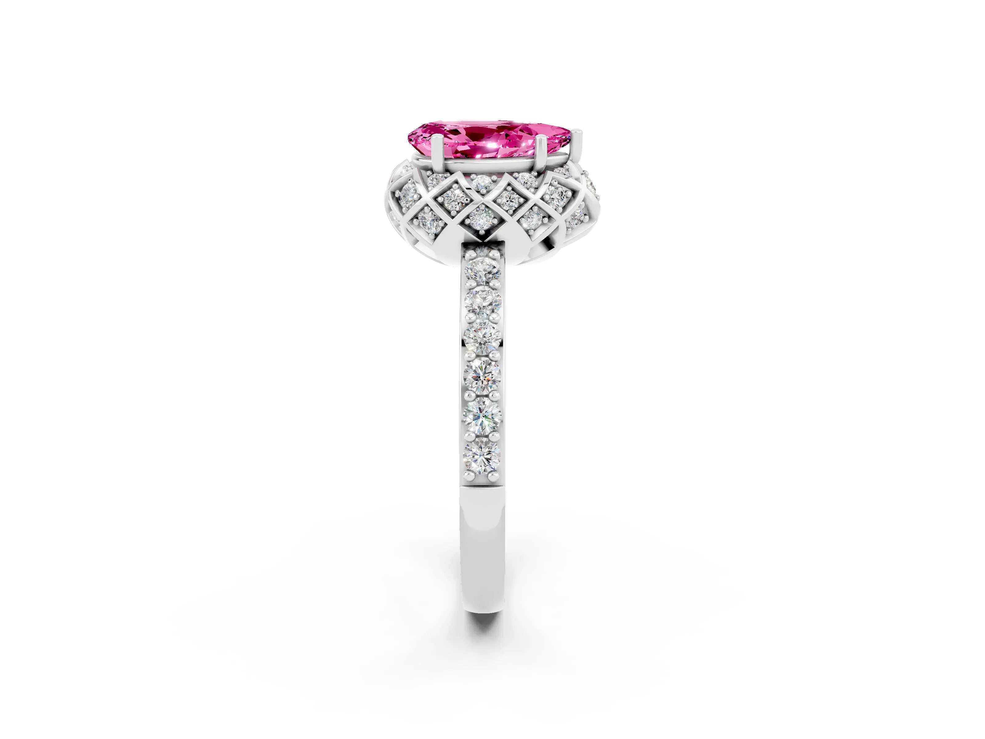 White gold Pear Cut Diamond Solitaire Ring with Shared Prong Pavé Band_2