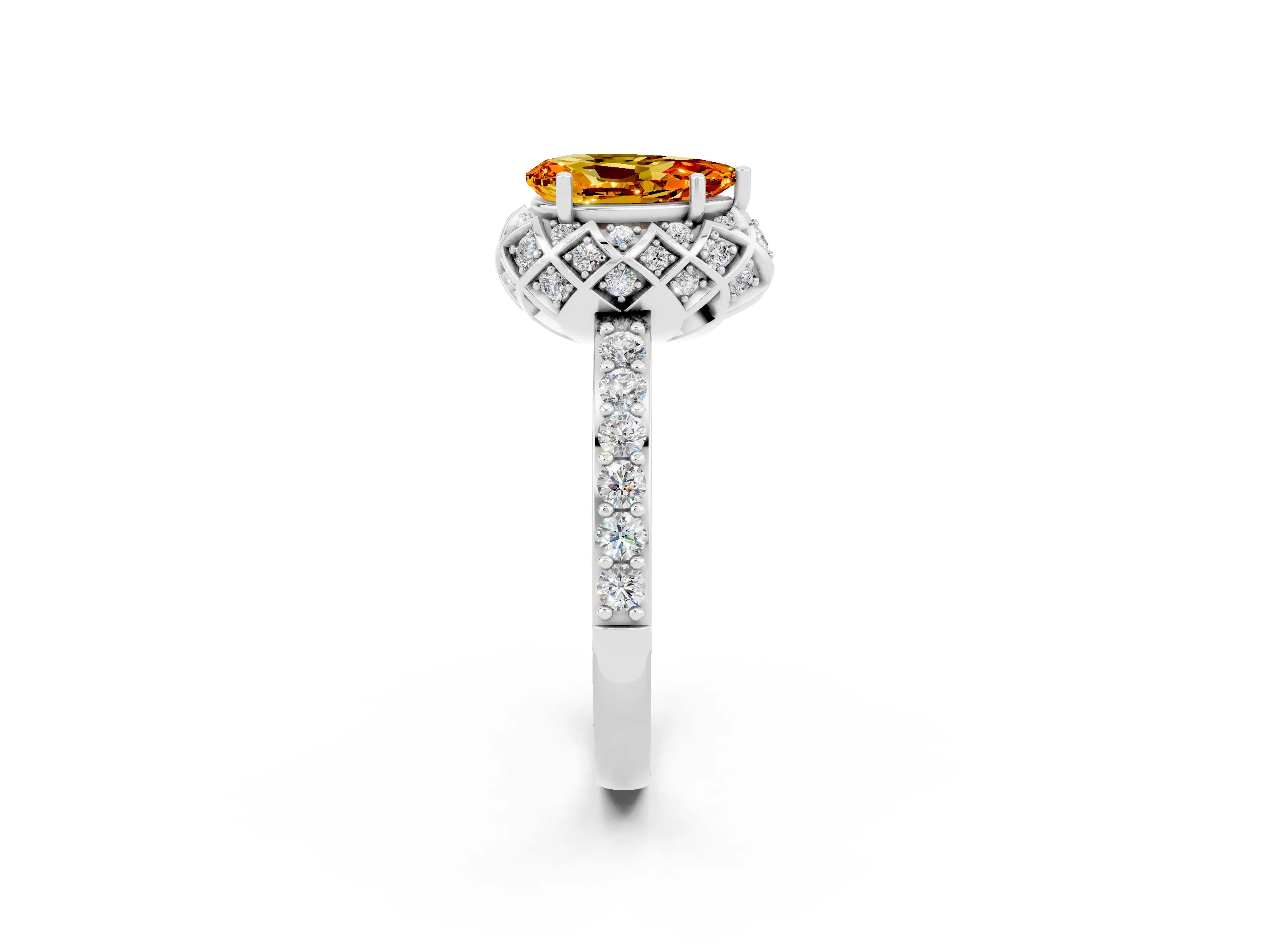 White gold Pear Cut Diamond Solitaire Ring with Shared Prong Pavé Band_2