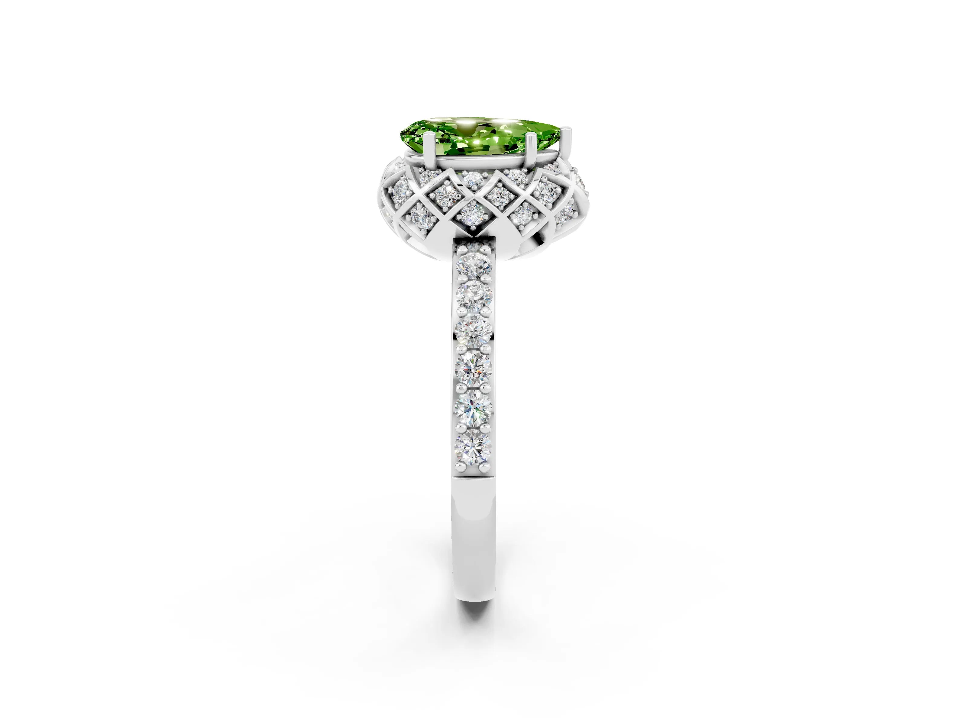 White gold Pear Cut Diamond Solitaire Ring with Shared Prong Pavé Band_2