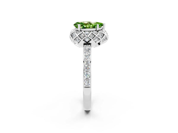 Silver Pear Cut Diamond Solitaire Ring with Shared Prong Pavé Band