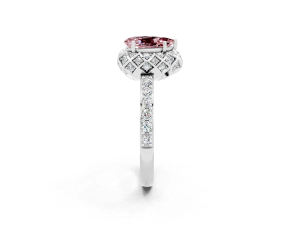 Silver Pear Cut Diamond Solitaire Ring with Shared Prong Pavé Band