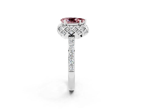 White gold Pear Cut Diamond Solitaire Ring with Shared Prong Pavé Band_2