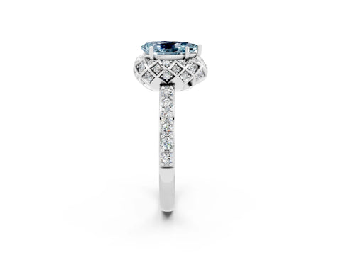 White gold Pear Cut Diamond Solitaire Ring with Shared Prong Pavé Band_2