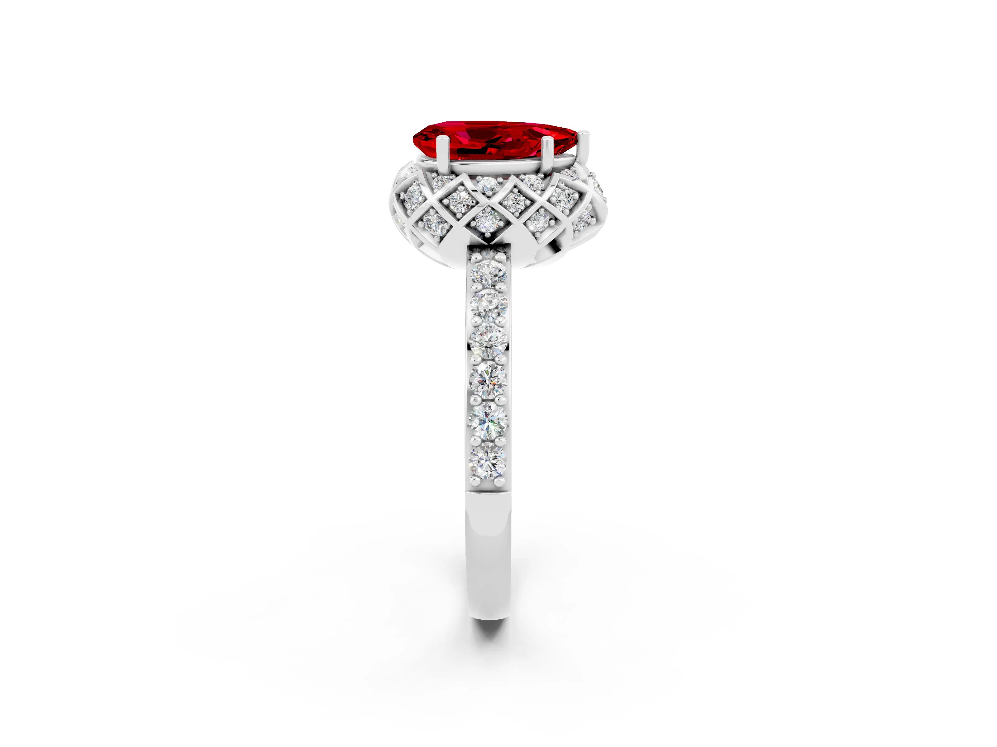White gold Pear Cut Diamond Solitaire Ring with Shared Prong Pavé Band_2
