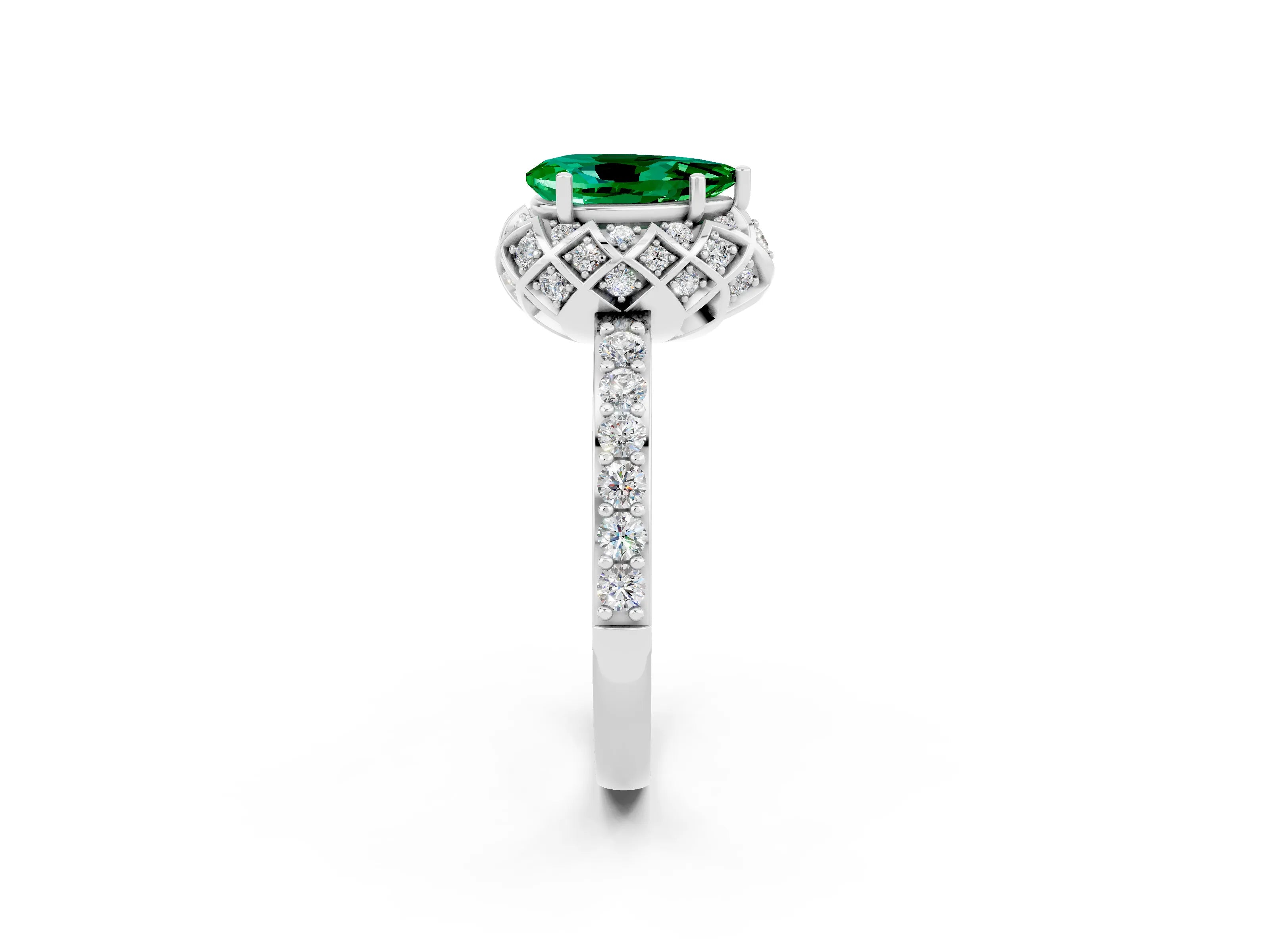 White gold Pear Cut Diamond Solitaire Ring with Shared Prong Pavé Band_2