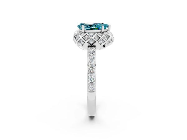 White gold Pear Cut Diamond Solitaire Ring with Shared Prong Pavé Band